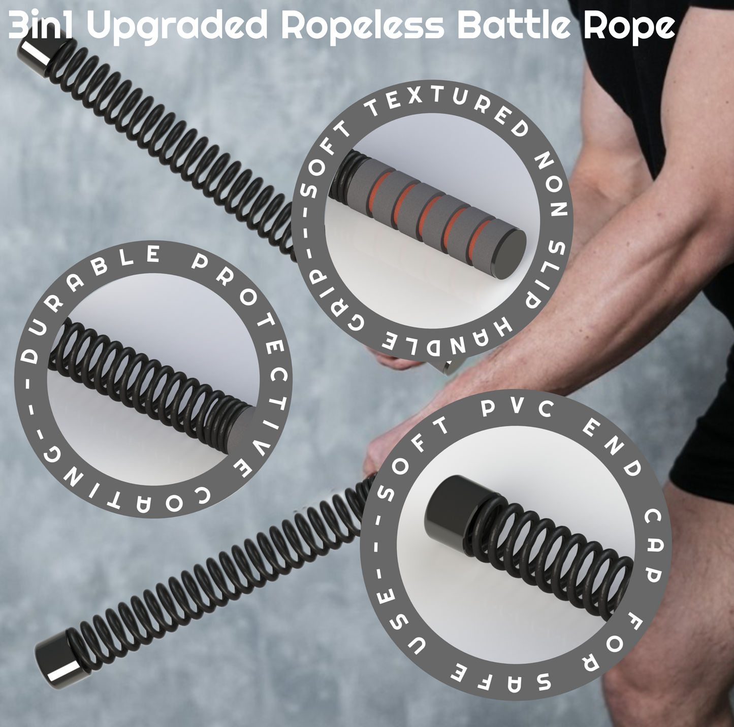 B Rope+ by Chaken® | (Pair of 2 Left + Right Handles) Adjustable Ropeless Battle Rope for Home & Gym | Full Body Workout, Cardio, Strength Training | Portable Fitness Tool for HIIT, CrossFit, Core & Endurance